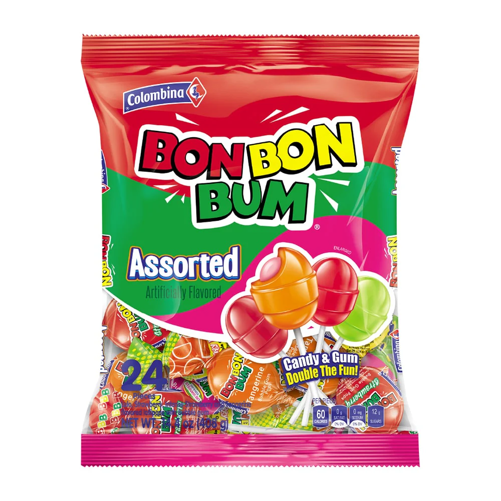 Colombina Bon Bon Bum Assorted Lolly Pops (24 pk) is not Halal