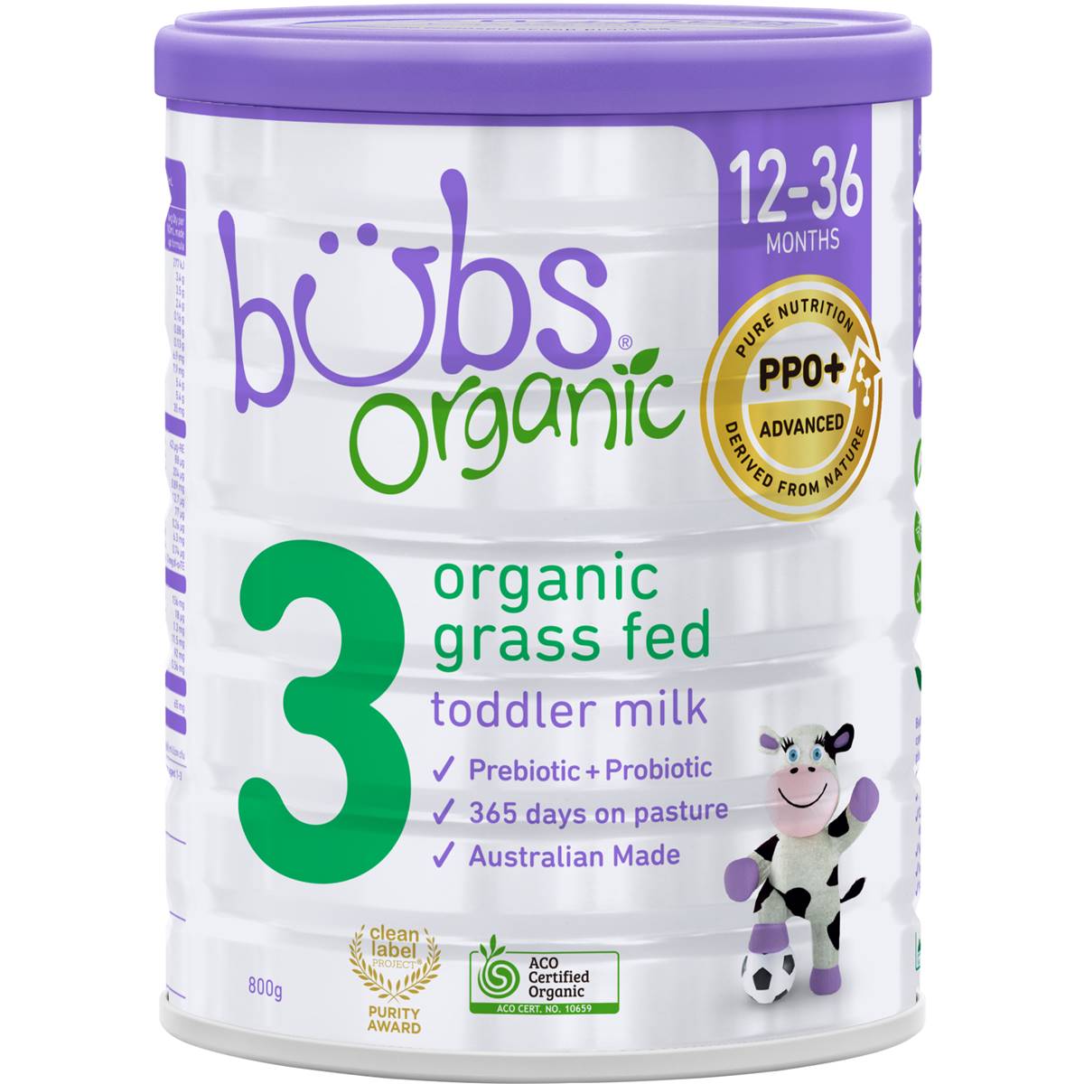 Bubs Organic grass fed 3、800g、12-36ヵ月、3缶 Aussie Bubs Grass