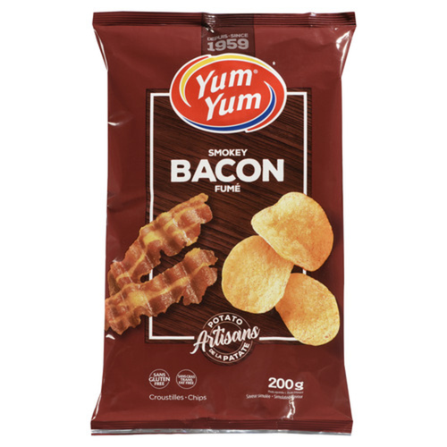 Yum Yum Potato Chips Smokey Bacon 200 g is not halal, glutenfree