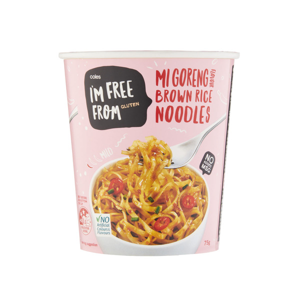 Coles I'M Free From Gluten Brown Rice Noodle Cups Mi Goreng 75g is