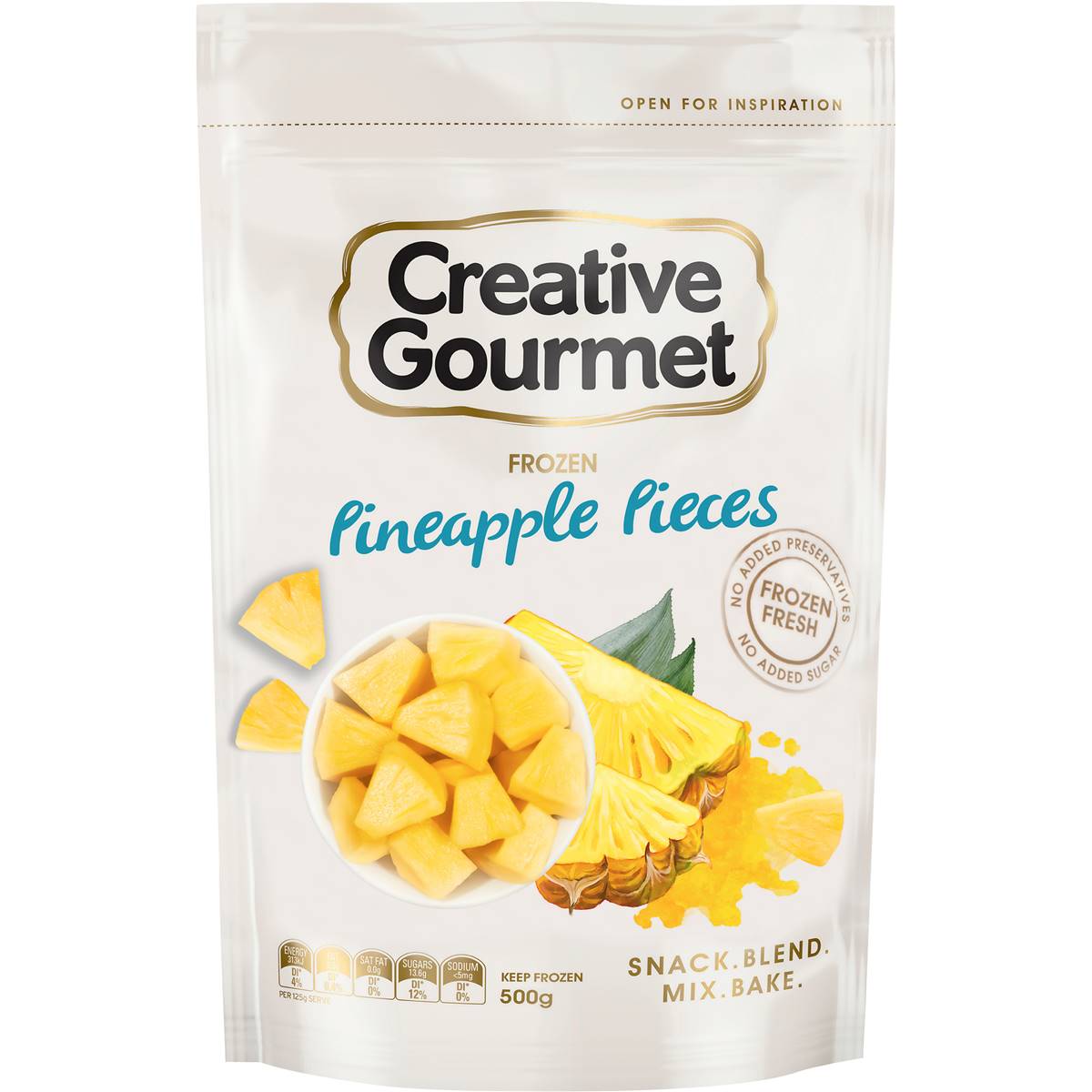 Creative Gourmet Frozen Pineapple Pieces 500g is halal suitable, vegan,  vegetarian, gluten-free