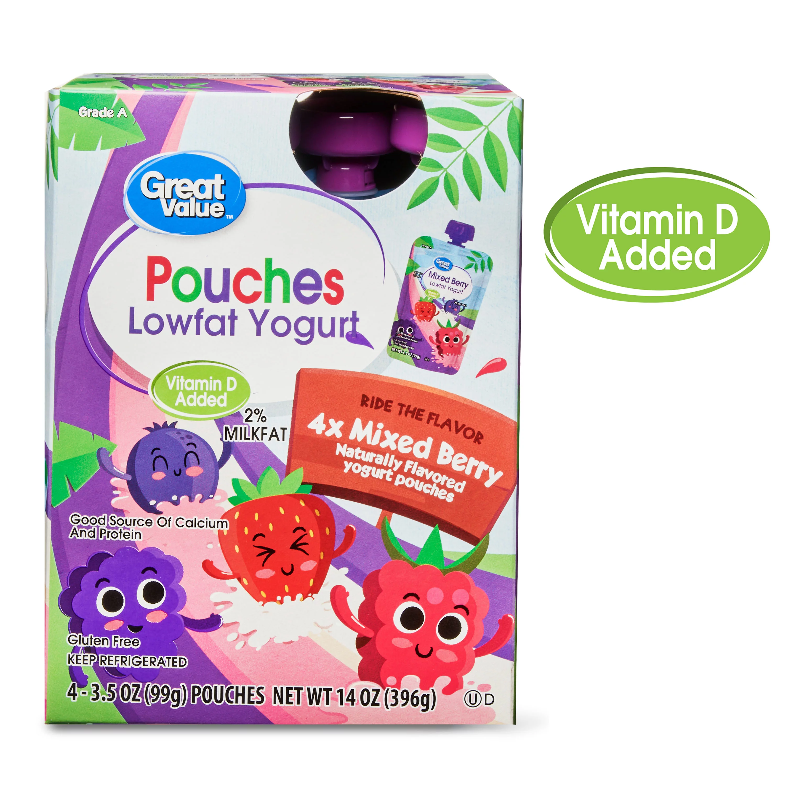 Great Value Lowfat Mixed Berry Yogurt Pouches 3.5 Oz, 4 Ct is not
