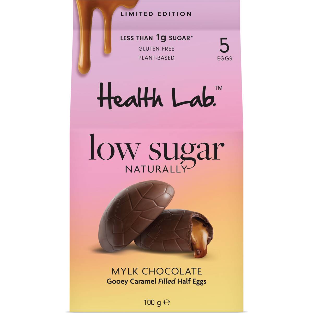 Health Lab Low Sugar Mylk Chocolate Gooey Caramel Filled Half Eggs 100g
