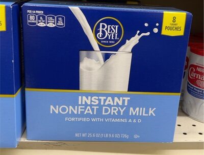 Great Value Instant Nonfat Dry Milk, 3.2 oz Pouches, 3 Count, Makes 3 Quarts, Fortified with Vitamins A