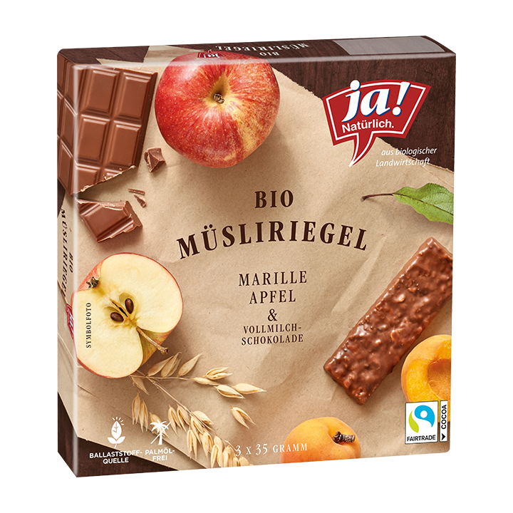 Ja Natürlich Organic fruit bars apricot, apple and milk chocolate 105