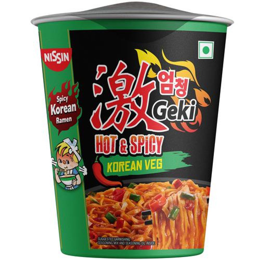 Nissin Geki Hot & Spicy Korean Ramen Noodles - Veg, 70 g Cup is