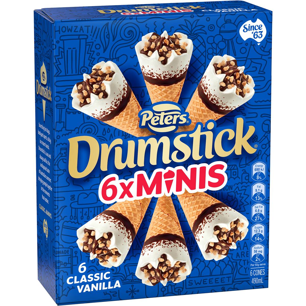 Peters Drumstick Minis Ice Cream Vanilla 6 Pack