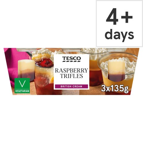 Tesco Raspberry Trifles (3 x 135g) 405g is Halal, Install Mustakshif
