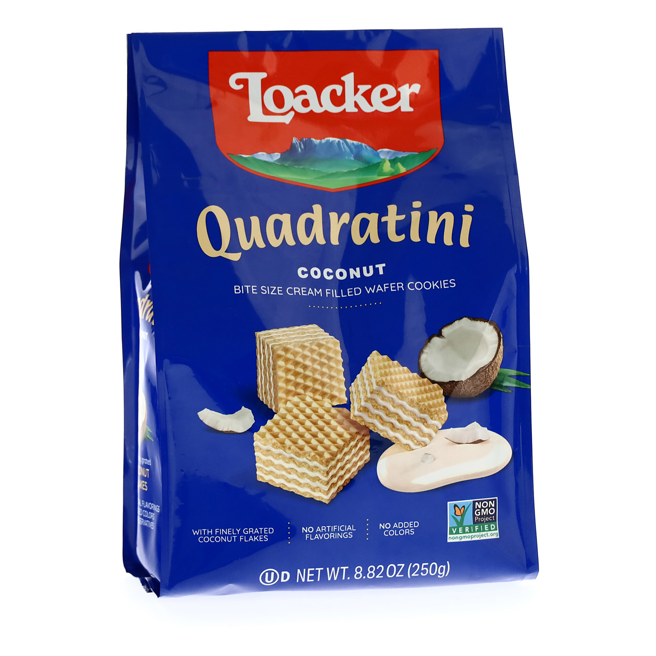 Quadratini Coconut, cremefilled wafer cookies, 8.82oz is halal