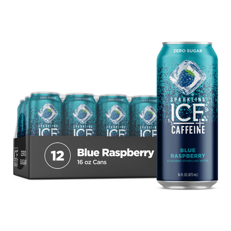 Sparkling Ice +Caffeine Zero Sugar Flavored Sparkling Water, Blue Raspberry Sparkling Water, 16