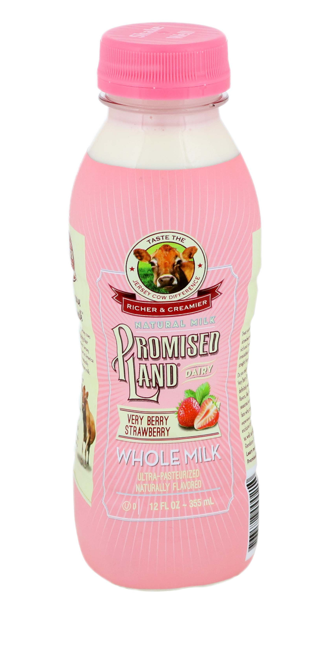PROMISED LAND DAIRY WHOLE MILK, VERY BERRY STRAWBERRY 12 oz is