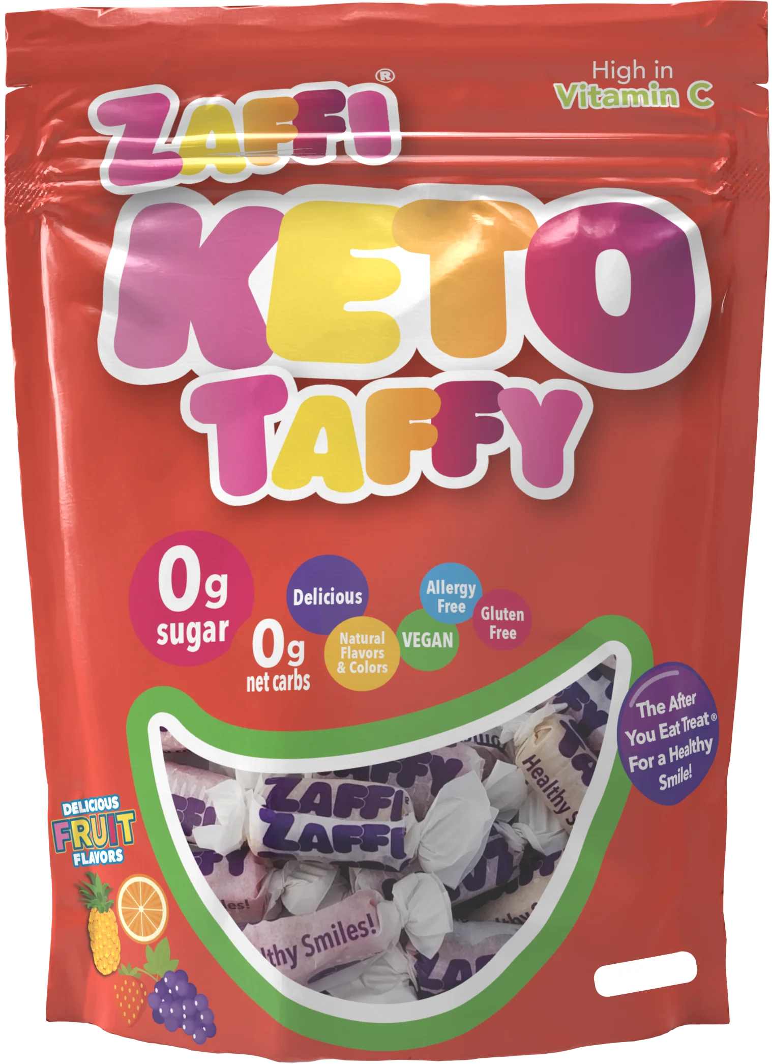 Zollipops Zolli Zaffi KETO Taffy Assorted Fruit 1.6oz Pouch is